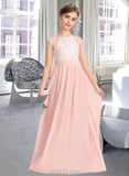 Eden A-Line Floor-length Flower Girl Dress - Chiffon Sleeveless Scoop Neck With Back Hole UKP0015703