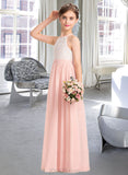 Eden A-Line Floor-length Flower Girl Dress - Chiffon Sleeveless Scoop Neck With Back Hole UKP0015703