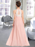 Eden A-Line Floor-length Flower Girl Dress - Chiffon Sleeveless Scoop Neck With Back Hole UKP0015703