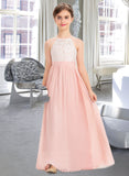 Eden A-Line Floor-length Flower Girl Dress - Chiffon Sleeveless Scoop Neck With Back Hole UKP0015703