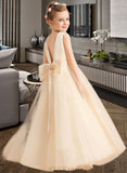 Gabrielle Ball-Gown/Princess Floor-length Flower Girl Dress - Satin/Tulle Sleeveless Scoop Neck With Beading/Bow(s) UKP0015706