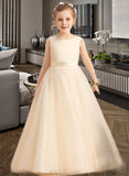 Gabrielle Ball-Gown/Princess Floor-length Flower Girl Dress - Satin/Tulle Sleeveless Scoop Neck With Beading/Bow(s) UKP0015706