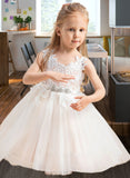 Raven A-Line Knee-length Flower Girl Dress - Tulle/Lace Sleeveless V-neck/Straps UKP0015709