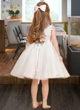 Raven A-Line Knee-length Flower Girl Dress - Tulle/Lace Sleeveless V-neck/Straps UKP0015709