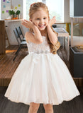 Raven A-Line Knee-length Flower Girl Dress - Tulle/Lace Sleeveless V-neck/Straps UKP0015709