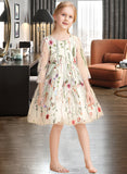 Ashleigh Ball-Gown/Princess Knee-length Flower Girl Dress - Lace Long Sleeves Scoop Neck UKP0015710