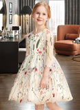 Ashleigh Ball-Gown/Princess Knee-length Flower Girl Dress - Lace Long Sleeves Scoop Neck UKP0015710