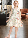 Ashleigh Ball-Gown/Princess Knee-length Flower Girl Dress - Lace Long Sleeves Scoop Neck UKP0015710