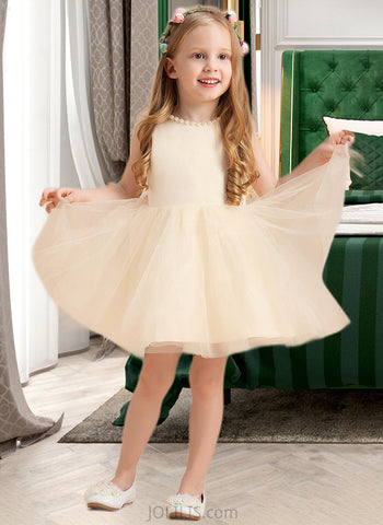 Alaina A-Line Knee-length Flower Girl Dress - Satin/Tulle Sleeveless Scoop Neck With Beading UKP0015711