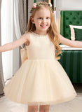 Alaina A-Line Knee-length Flower Girl Dress - Satin/Tulle Sleeveless Scoop Neck With Beading UKP0015711