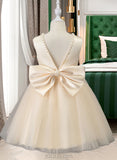 Alaina A-Line Knee-length Flower Girl Dress - Satin/Tulle Sleeveless Scoop Neck With Beading UKP0015711