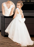 Ansley Ball-Gown/Princess Asymmetrical Flower Girl Dress - Tulle Sleeveless V-neck With Beading/Flower(s)/Bow(s) UKP0015712