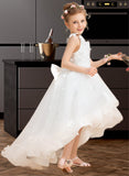 Ansley Ball-Gown/Princess Asymmetrical Flower Girl Dress - Tulle Sleeveless V-neck With Beading/Flower(s)/Bow(s) UKP0015712