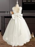 Ansley Ball-Gown/Princess Asymmetrical Flower Girl Dress - Tulle Sleeveless V-neck With Beading/Flower(s)/Bow(s) UKP0015712