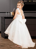 Ansley Ball-Gown/Princess Asymmetrical Flower Girl Dress - Tulle Sleeveless V-neck With Beading/Flower(s)/Bow(s) UKP0015712