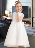 Tamara A-Line Tea-length Flower Girl Dress - Satin/Tulle Sleeveless Scoop Neck With Bow(s) UKP0015713