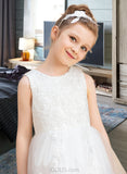 Tamara A-Line Tea-length Flower Girl Dress - Satin/Tulle Sleeveless Scoop Neck With Bow(s) UKP0015713