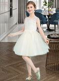 Leilani A-Line Knee-length Flower Girl Dress - Tulle/Lace Sleeveless Scoop Neck With Back Hole UKP0015714