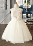 Leilani A-Line Knee-length Flower Girl Dress - Tulle/Lace Sleeveless Scoop Neck With Back Hole UKP0015714