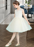 Leilani A-Line Knee-length Flower Girl Dress - Tulle/Lace Sleeveless Scoop Neck With Back Hole UKP0015714