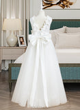 Kathryn A-Line Floor-length Flower Girl Dress - Satin/Tulle Sleeveless Scoop Neck With Flower(s)/Bow(s) UKP0015715