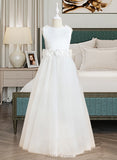 Kathryn A-Line Floor-length Flower Girl Dress - Satin/Tulle Sleeveless Scoop Neck With Flower(s)/Bow(s) UKP0015715