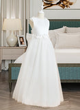 Kathryn A-Line Floor-length Flower Girl Dress - Satin/Tulle Sleeveless Scoop Neck With Flower(s)/Bow(s) UKP0015715