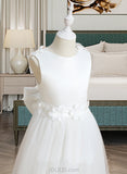 Kathryn A-Line Floor-length Flower Girl Dress - Satin/Tulle Sleeveless Scoop Neck With Flower(s)/Bow(s) UKP0015715