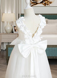 Kathryn A-Line Floor-length Flower Girl Dress - Satin/Tulle Sleeveless Scoop Neck With Flower(s)/Bow(s) UKP0015715