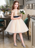 Piper A-Line Knee-length Flower Girl Dress - Tulle/Sequined Sleeveless Scoop Neck With Sash UKP0015716