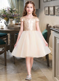 Piper A-Line Knee-length Flower Girl Dress - Tulle/Sequined Sleeveless Scoop Neck With Sash UKP0015716