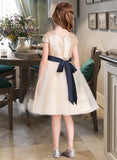 Piper A-Line Knee-length Flower Girl Dress - Tulle/Sequined Sleeveless Scoop Neck With Sash UKP0015716