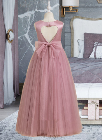 Kit Ball-Gown/Princess Floor-length Flower Girl Dress - Tulle Sleeveless Scoop Neck With Bow(s)/Back Hole UKP0015718