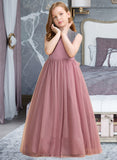 Kit Ball-Gown/Princess Floor-length Flower Girl Dress - Tulle Sleeveless Scoop Neck With Bow(s)/Back Hole UKP0015718