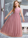 Kit Ball-Gown/Princess Floor-length Flower Girl Dress - Tulle Sleeveless Scoop Neck With Bow(s)/Back Hole UKP0015718