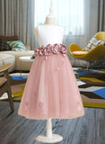 Cloe A-Line Tea-length Flower Girl Dress - Satin/Tulle Sleeveless Scoop Neck With Flower(s)/Bow(s) UKP0015719