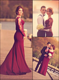 A-Line Sweetheart Long Sleeve Burgundy Prom Dress With Lace Appliques JS98