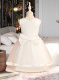 Allyson Ball-Gown/Princess Knee-length Flower Girl Dress - Satin/Tulle Sleeveless Scoop Neck With Beading/Bow(s) UKP0015722