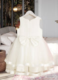 Allyson Ball-Gown/Princess Knee-length Flower Girl Dress - Satin/Tulle Sleeveless Scoop Neck With Beading/Bow(s) UKP0015722