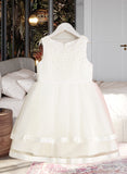 Allyson Ball-Gown/Princess Knee-length Flower Girl Dress - Satin/Tulle Sleeveless Scoop Neck With Beading/Bow(s) UKP0015722