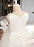 Allyson Ball-Gown/Princess Knee-length Flower Girl Dress - Satin/Tulle Sleeveless Scoop Neck With Beading/Bow(s) UKP0015722