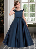 Gill Ball Gown Floor-length Flower Girl Dress - Satin Sleeveless Scoop Neck With Bow(s) UKP0015723