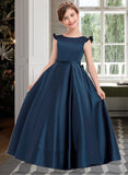 Gill Ball Gown Floor-length Flower Girl Dress - Satin Sleeveless Scoop Neck With Bow(s) UKP0015723