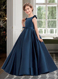 Gill Ball Gown Floor-length Flower Girl Dress - Satin Sleeveless Scoop Neck With Bow(s) UKP0015723