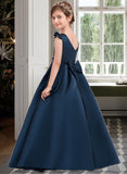 Gill Ball Gown Floor-length Flower Girl Dress - Satin Sleeveless Scoop Neck With Bow(s) UKP0015723