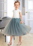 Valerie A-Line Tea-length Flower Girl Dress - Tulle/Lace Sleeveless Scoop Neck UKP0015724