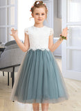 Valerie A-Line Tea-length Flower Girl Dress - Tulle/Lace Sleeveless Scoop Neck UKP0015724