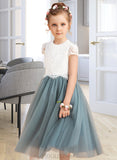 Valerie A-Line Tea-length Flower Girl Dress - Tulle/Lace Sleeveless Scoop Neck UKP0015724