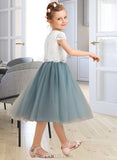 Valerie A-Line Tea-length Flower Girl Dress - Tulle/Lace Sleeveless Scoop Neck UKP0015724