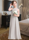 Joyce A-Line Floor-length Flower Girl Dress - Chiffon Sleeveless V-neck With Bow(s) UKP0015725